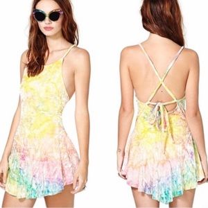 Unif Tie-Dye Velvet Tank Dress with Built-In Bottoms, Size M